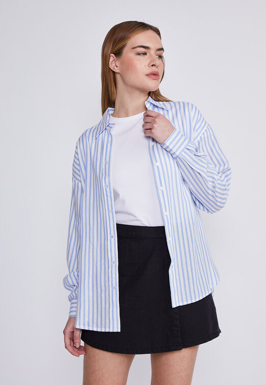 Blusa Mujer Celeste Rayas Con Lino Sioux